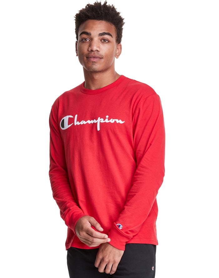 Champion Long-Sleeve Lightweight Script Logo Erkek Tişört Kırmızı ( GHLZPF163 )